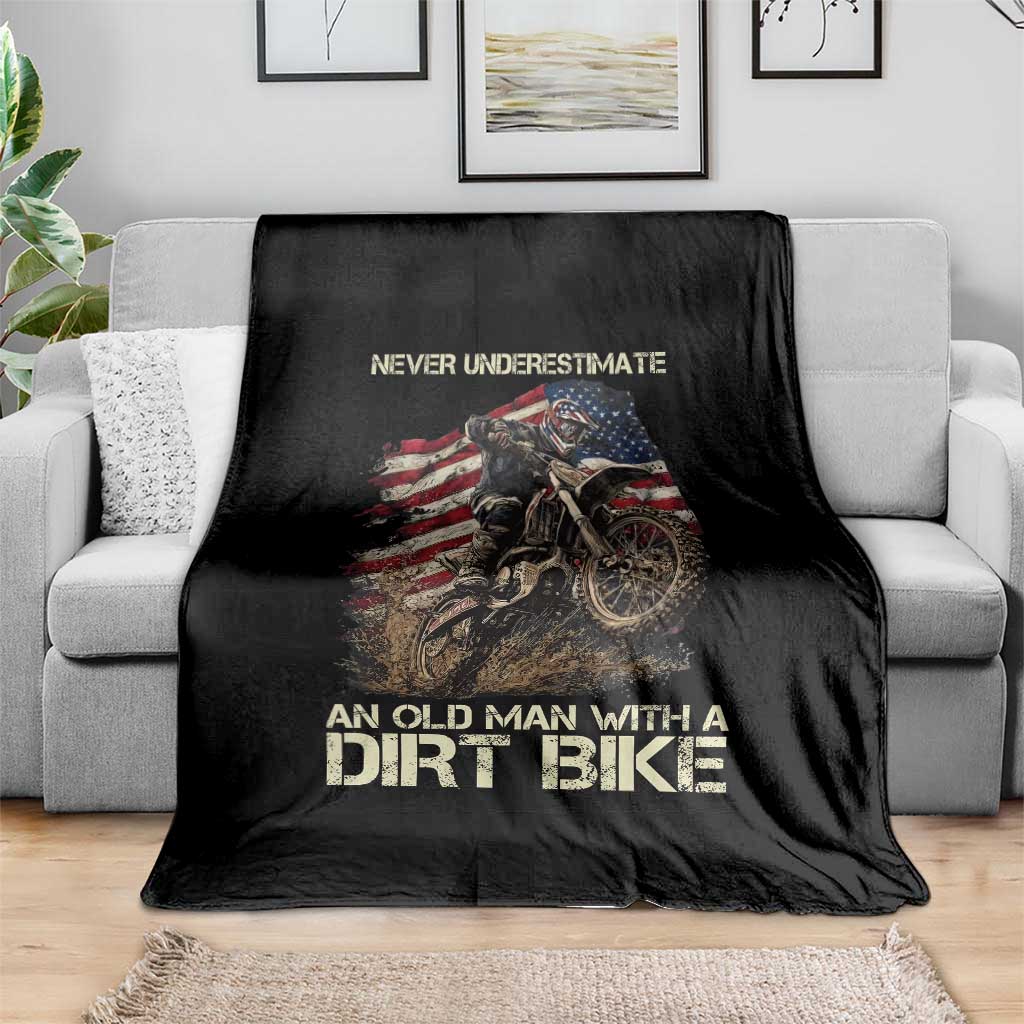 Dirt Bike American Flag Throw Blanket Never Underestimate An Old Man With A Dirt Bike Motocross TS14 Print Your Wear