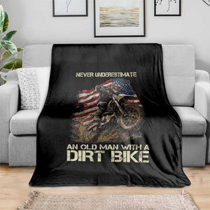 Dirt Bike American Flag Throw Blanket Never Underestimate An Old Man With A Dirt Bike Motocross TS14 Print Your Wear