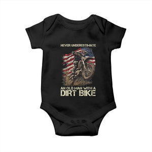 Dirt Bike American Flag Baby Onesie Never Underestimate An Old Man With A Dirt Bike Motocross TS14 Black Print Your Wear
