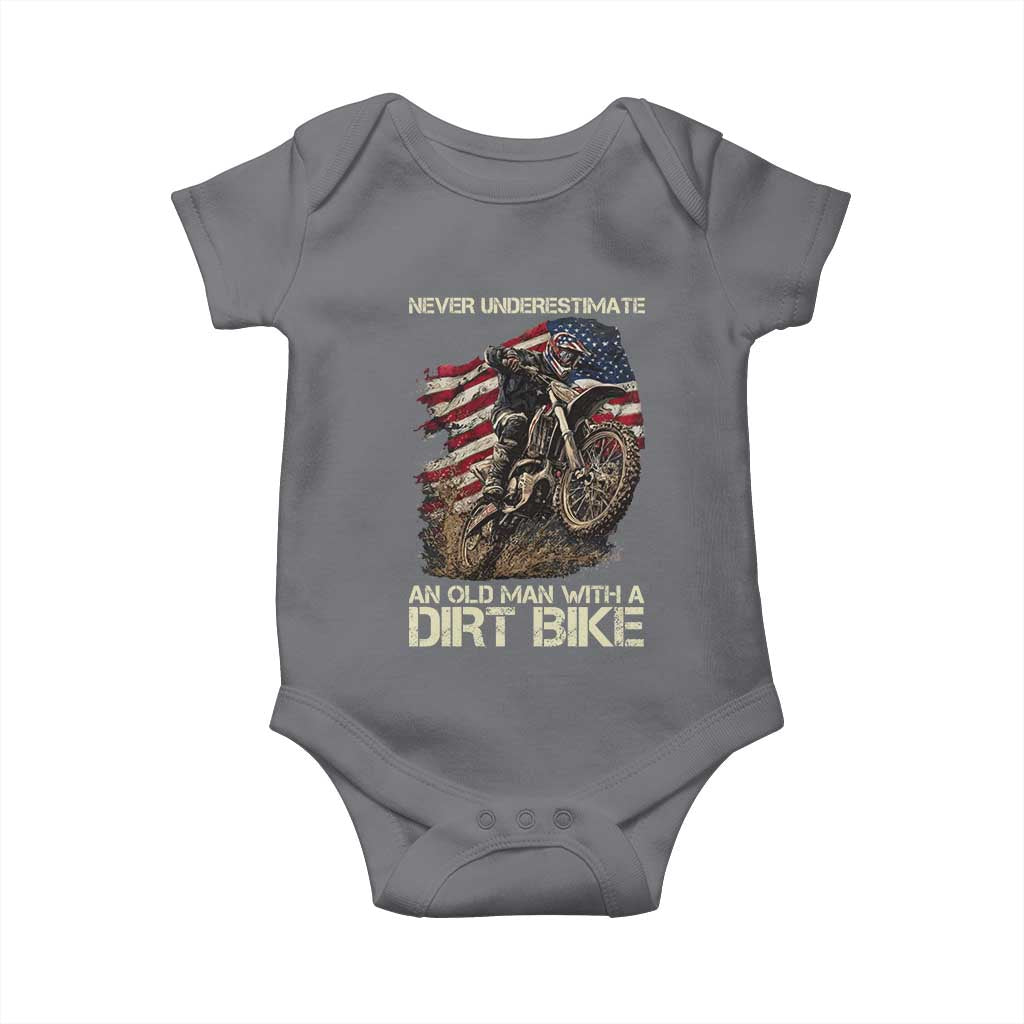 Dirt Bike American Flag Baby Onesie Never Underestimate An Old Man With A Dirt Bike Motocross TS14 Charcoal Print Your Wear