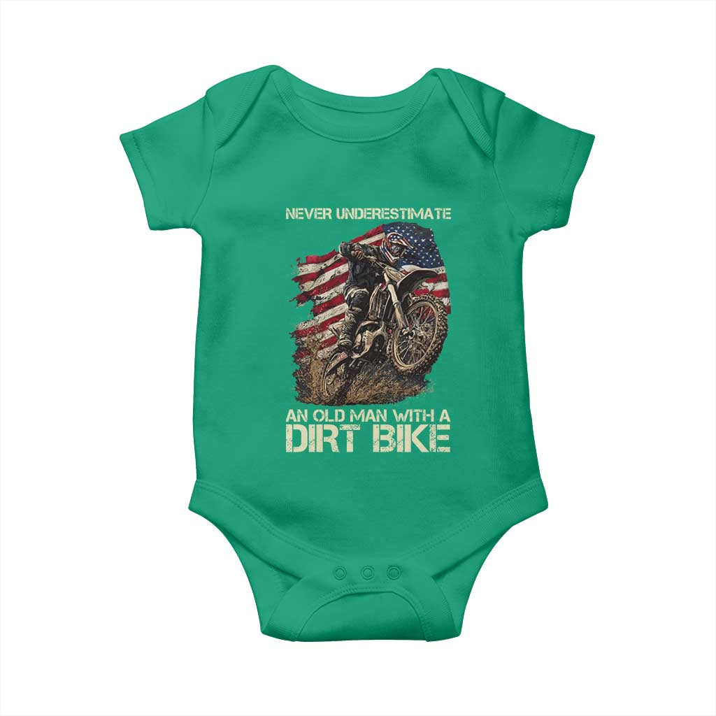 Dirt Bike American Flag Baby Onesie Never Underestimate An Old Man With A Dirt Bike Motocross TS14 Irish Green Print Your Wear