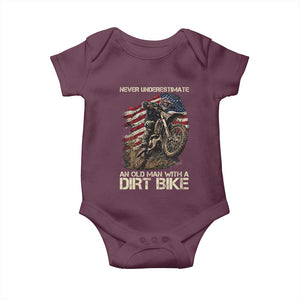 Dirt Bike American Flag Baby Onesie Never Underestimate An Old Man With A Dirt Bike Motocross TS14 Maroon Print Your Wear