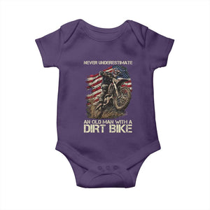 Dirt Bike American Flag Baby Onesie Never Underestimate An Old Man With A Dirt Bike Motocross TS14 Purple Print Your Wear