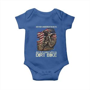 Dirt Bike American Flag Baby Onesie Never Underestimate An Old Man With A Dirt Bike Motocross TS14 Royal Blue Print Your Wear