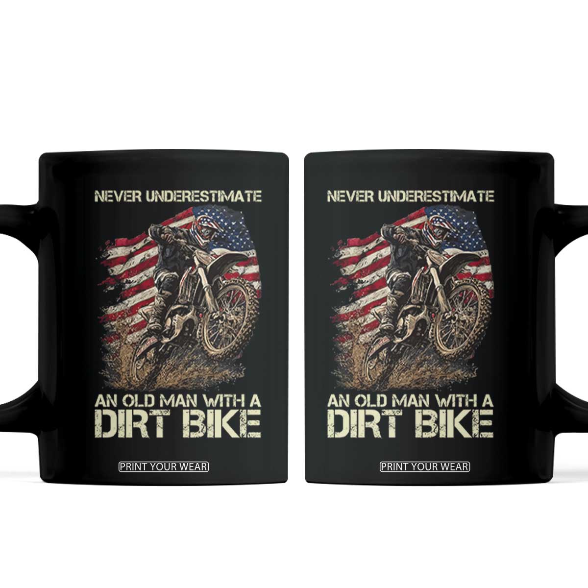 Dirt Bike American Flag Coffee Mug Never Underestimate An Old Man With A Dirt Bike Motocross TS14 Black Print Your Wear