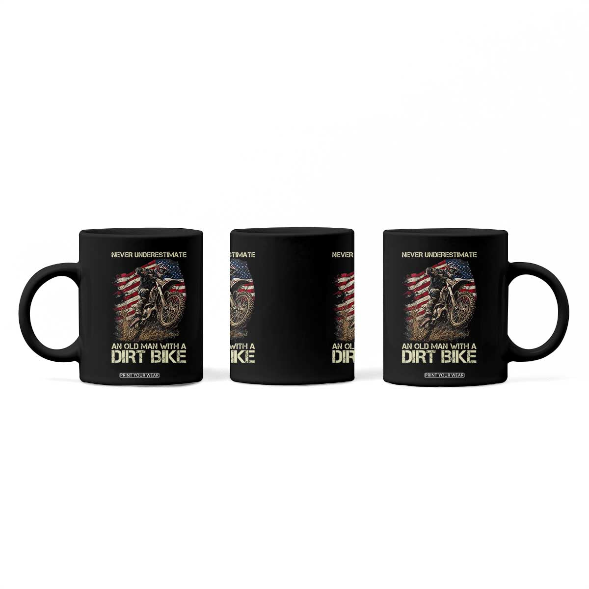 Dirt Bike American Flag Coffee Mug Never Underestimate An Old Man With A Dirt Bike Motocross TS14 Print Your Wear