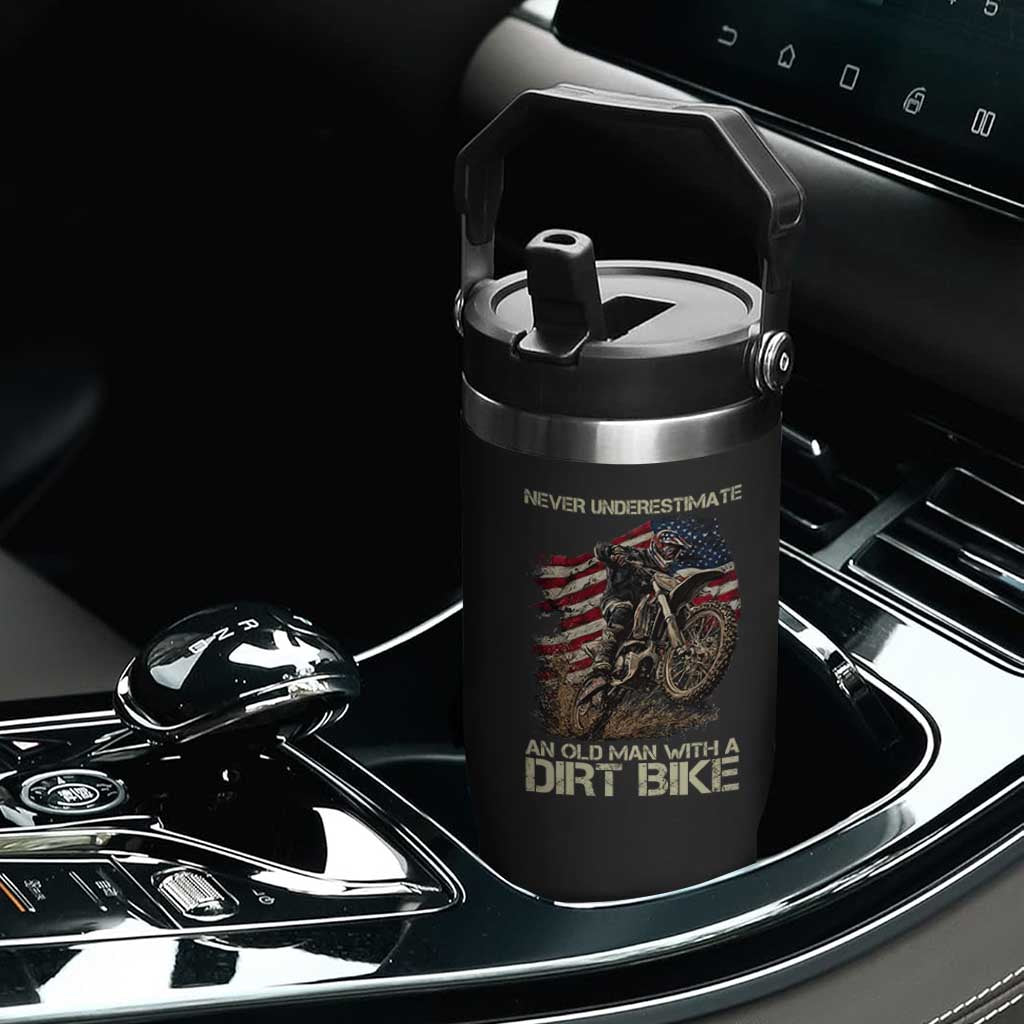 Dirt Bike American Flag Flip Straw Tumbler Never Underestimate An Old Man With A Dirt Bike Motocross TS14 Print Your Wear