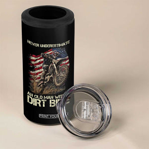 Dirt Bike American Flag 4 in 1 Can Cooler Tumbler Never Underestimate An Old Man With A Dirt Bike Motocross TS14 Print Your Wear
