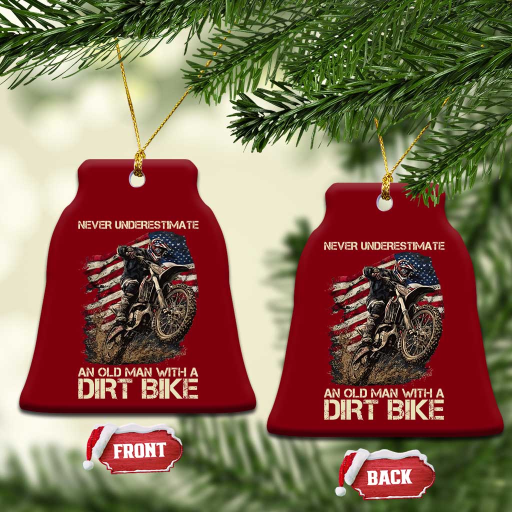 Dirt Bike American Flag Ceramic Ornament Never Underestimate An Old Man With A Dirt Bike Motocross TS14 Print Your Wear
