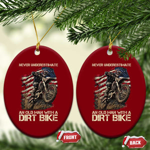 Dirt Bike American Flag Ceramic Ornament Never Underestimate An Old Man With A Dirt Bike Motocross TS14 Print Your Wear