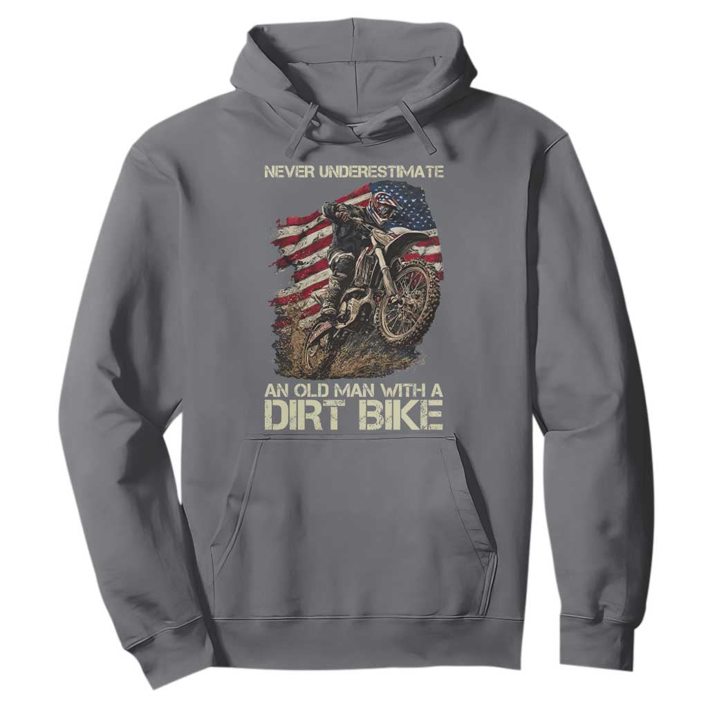 Dirt Bike American Flag Hoodie Never Underestimate An Old Man With A Dirt Bike Motocross TS14 Charcoal Print Your Wear