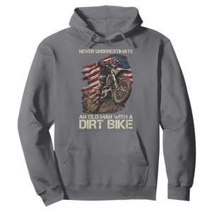 Dirt Bike American Flag Hoodie Never Underestimate An Old Man With A Dirt Bike Motocross TS14 Charcoal Print Your Wear
