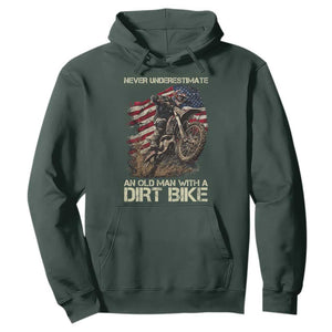 Dirt Bike American Flag Hoodie Never Underestimate An Old Man With A Dirt Bike Motocross TS14 Dark Forest Green Print Your Wear