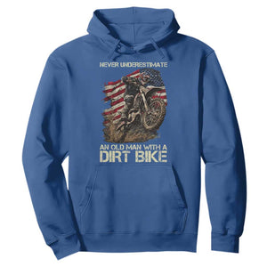 Dirt Bike American Flag Hoodie Never Underestimate An Old Man With A Dirt Bike Motocross TS14 Royal Blue Print Your Wear