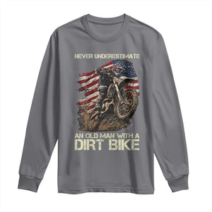 Dirt Bike American Flag Long Sleeve Shirt Never Underestimate An Old Man With A Dirt Bike Motocross TS14 Charcoal Print Your Wear