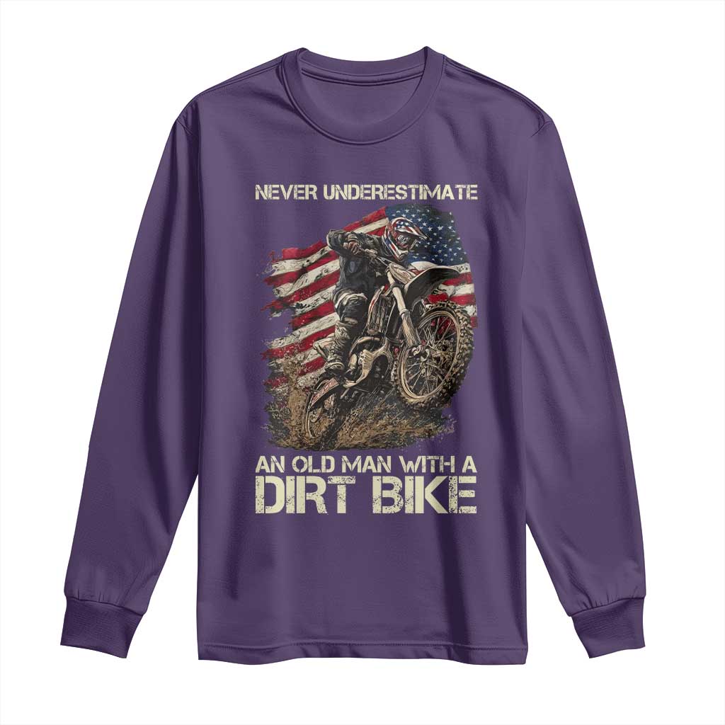 Dirt Bike American Flag Long Sleeve Shirt Never Underestimate An Old Man With A Dirt Bike Motocross TS14 Purple Print Your Wear