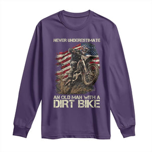 Dirt Bike American Flag Long Sleeve Shirt Never Underestimate An Old Man With A Dirt Bike Motocross TS14 Purple Print Your Wear
