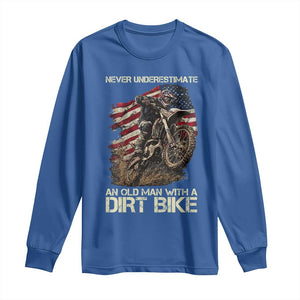 Dirt Bike American Flag Long Sleeve Shirt Never Underestimate An Old Man With A Dirt Bike Motocross TS14 Royal Blue Print Your Wear