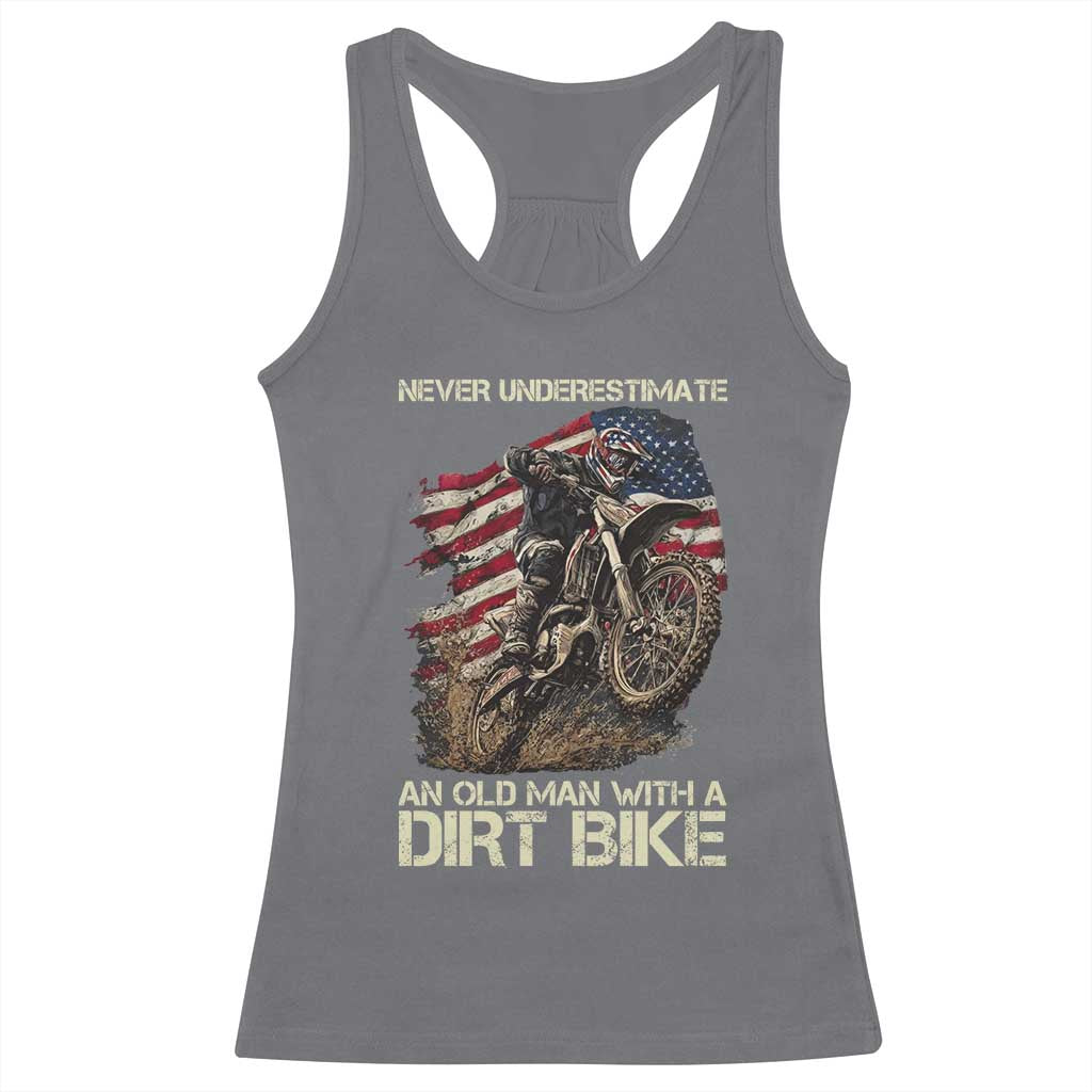 Dirt Bike American Flag Racerback Tank Top Never Underestimate An Old Man With A Dirt Bike Motocross TS14 Charcoal Print Your Wear