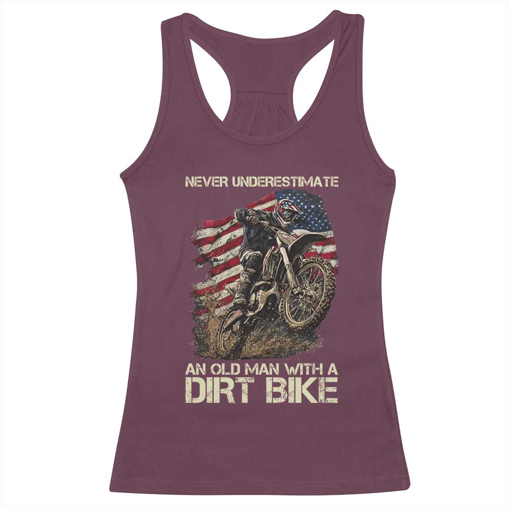 Dirt Bike American Flag Racerback Tank Top Never Underestimate An Old Man With A Dirt Bike Motocross TS14 Maroon Print Your Wear