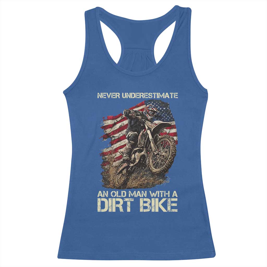 Dirt Bike American Flag Racerback Tank Top Never Underestimate An Old Man With A Dirt Bike Motocross TS14 Royal Blue Print Your Wear