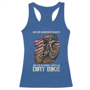 Dirt Bike American Flag Racerback Tank Top Never Underestimate An Old Man With A Dirt Bike Motocross TS14 Royal Blue Print Your Wear