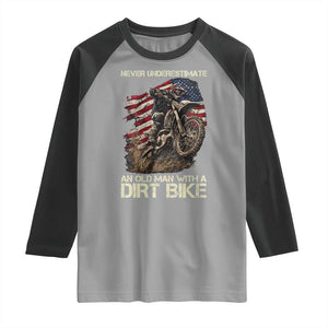 Dirt Bike American Flag Raglan Shirt Never Underestimate An Old Man With A Dirt Bike Motocross TS14 Sport Gray Black Print Your Wear