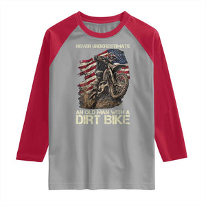 Dirt Bike American Flag Raglan Shirt Never Underestimate An Old Man With A Dirt Bike Motocross TS14 Sport Gray Red Print Your Wear