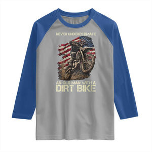 Dirt Bike American Flag Raglan Shirt Never Underestimate An Old Man With A Dirt Bike Motocross TS14 Sport Gray Royal Print Your Wear