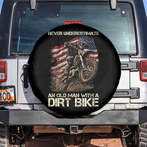 Dirt Bike American Flag Spare Tire Cover Never Underestimate An Old Man With A Dirt Bike Motocross TS14 No hole Black Print Your Wear