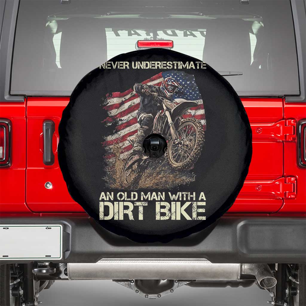 Dirt Bike American Flag Spare Tire Cover Never Underestimate An Old Man With A Dirt Bike Motocross TS14 Black Print Your Wear