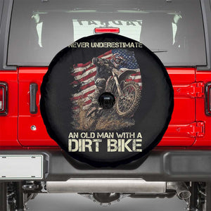 Dirt Bike American Flag Spare Tire Cover Never Underestimate An Old Man With A Dirt Bike Motocross TS14 Black Print Your Wear