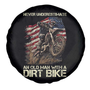 Dirt Bike American Flag Spare Tire Cover Never Underestimate An Old Man With A Dirt Bike Motocross TS14 Print Your Wear