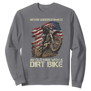 Dirt Bike American Flag Sweatshirt Never Underestimate An Old Man With A Dirt Bike Motocross TS14 Charcoal Print Your Wear