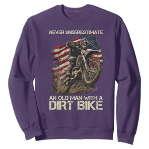 Dirt Bike American Flag Sweatshirt Never Underestimate An Old Man With A Dirt Bike Motocross TS14 Purple Print Your Wear