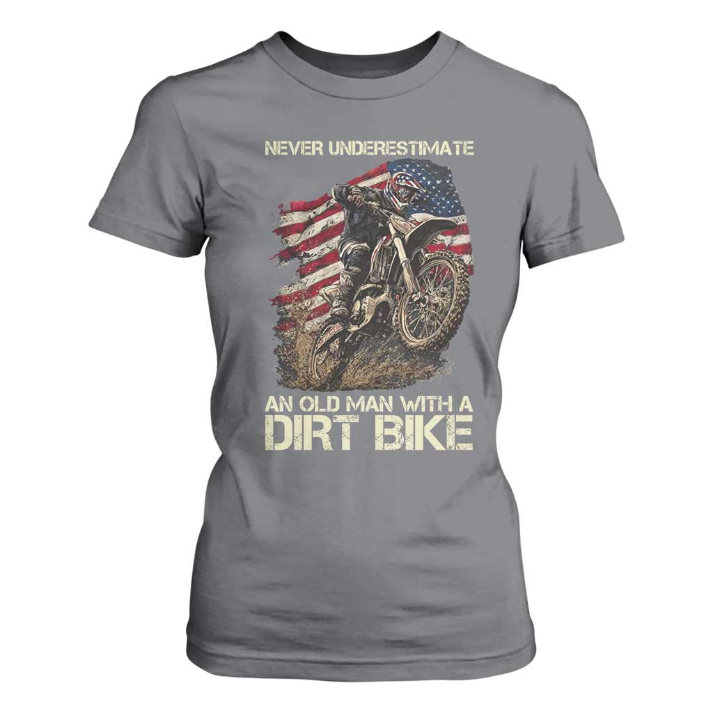 Dirt Bike American Flag T Shirt For Women Never Underestimate An Old Man With A Dirt Bike Motocross TS14 Charcoal Print Your Wear