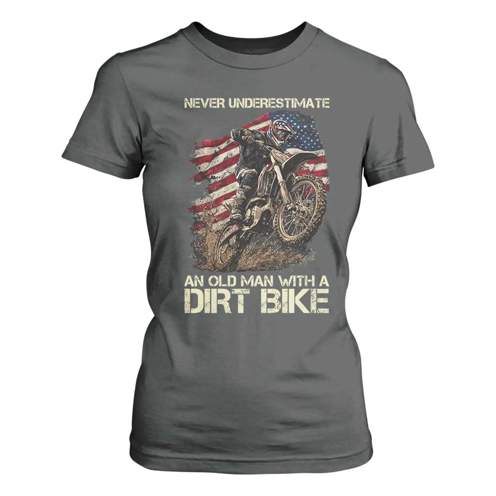 Dirt Bike American Flag T Shirt For Women Never Underestimate An Old Man With A Dirt Bike Motocross TS14 Dark Heather Print Your Wear