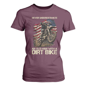Dirt Bike American Flag T Shirt For Women Never Underestimate An Old Man With A Dirt Bike Motocross TS14 Maroon Print Your Wear