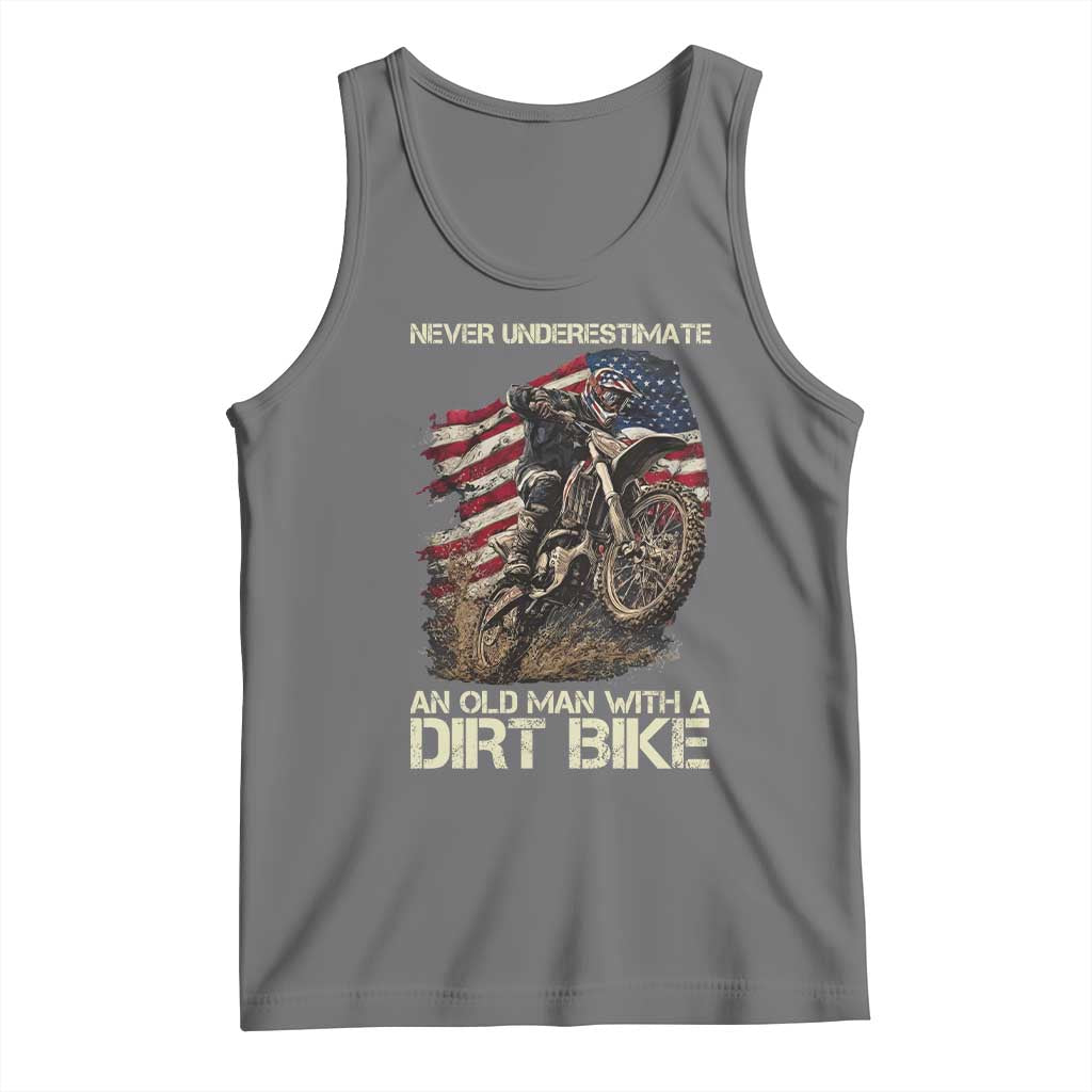 Dirt Bike American Flag Tank Top Never Underestimate An Old Man With A Dirt Bike Motocross TS14 Black Heather Print Your Wear