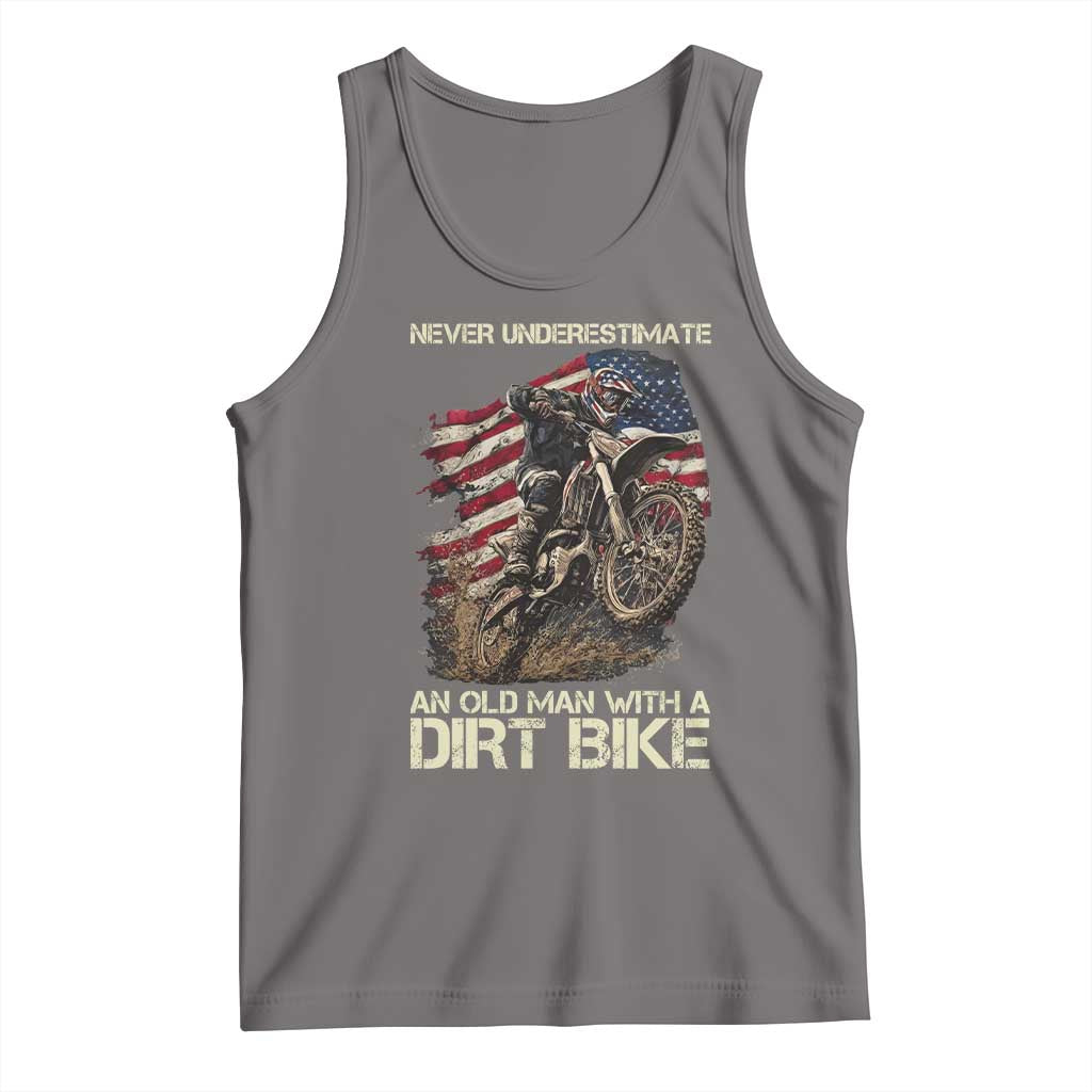 Dirt Bike American Flag Tank Top Never Underestimate An Old Man With A Dirt Bike Motocross TS14 Deep Heather Print Your Wear
