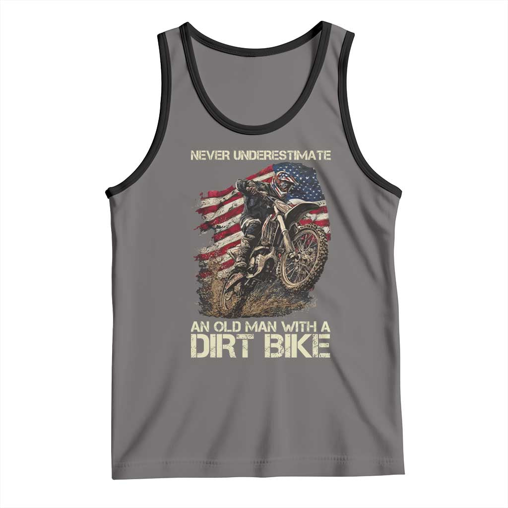Dirt Bike American Flag Tank Top Never Underestimate An Old Man With A Dirt Bike Motocross TS14 Deep Heather Black Print Your Wear