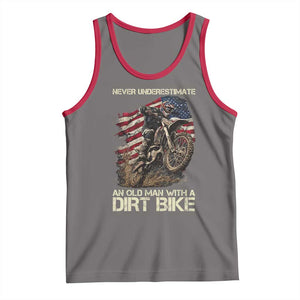 Dirt Bike American Flag Tank Top Never Underestimate An Old Man With A Dirt Bike Motocross TS14 Deep Heather Red Print Your Wear