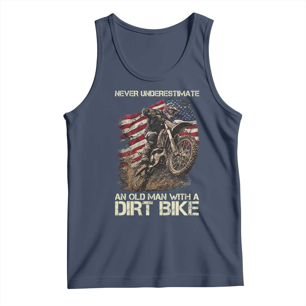 Dirt Bike American Flag Tank Top Never Underestimate An Old Man With A Dirt Bike Motocross TS14 Navy Print Your Wear