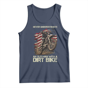 Dirt Bike American Flag Tank Top Never Underestimate An Old Man With A Dirt Bike Motocross TS14 Navy Print Your Wear