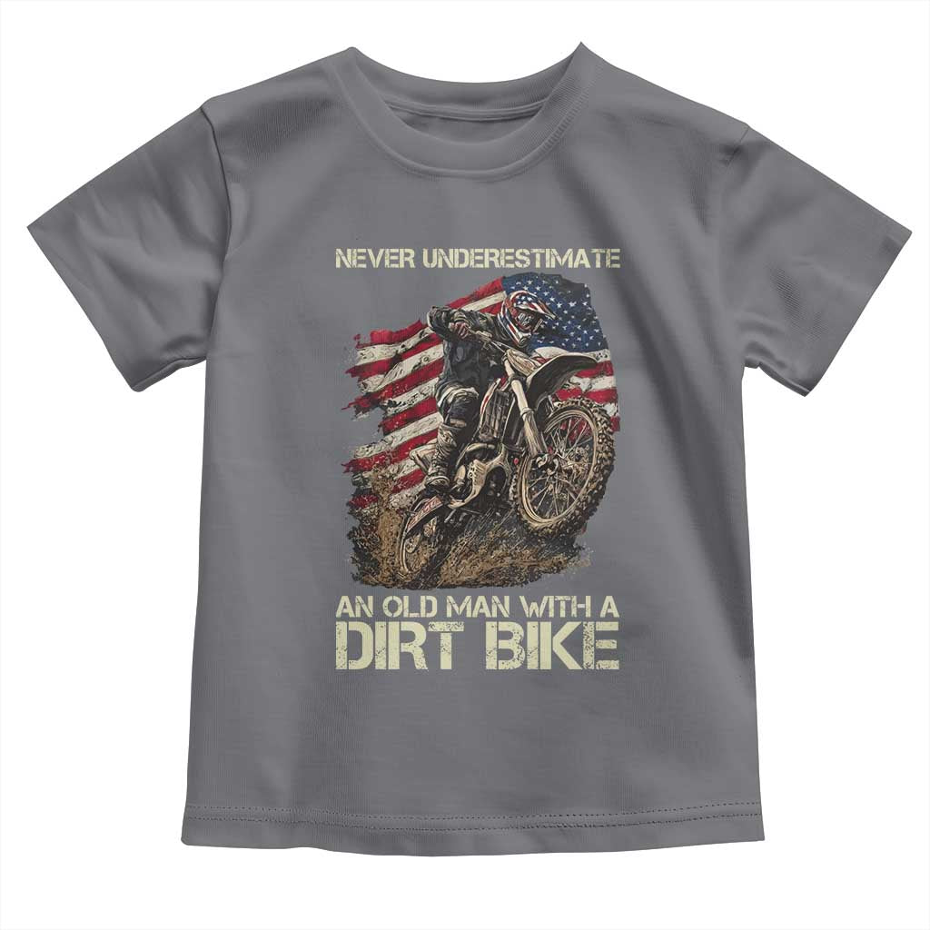 Dirt Bike American Flag Toddler T Shirt Never Underestimate An Old Man With A Dirt Bike Motocross TS14 Charcoal Print Your Wear