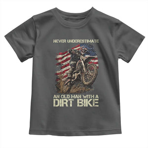 Dirt Bike American Flag Toddler T Shirt Never Underestimate An Old Man With A Dirt Bike Motocross TS14 Dark Heather Print Your Wear