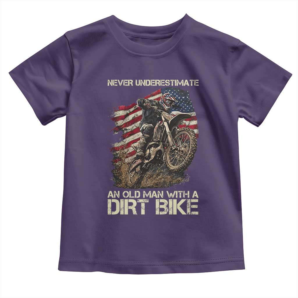 Dirt Bike American Flag Toddler T Shirt Never Underestimate An Old Man With A Dirt Bike Motocross TS14 Purple Print Your Wear