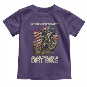 Dirt Bike American Flag Toddler T Shirt Never Underestimate An Old Man With A Dirt Bike Motocross TS14 Purple Print Your Wear