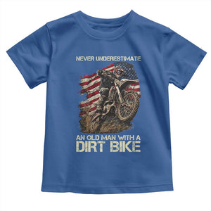 Dirt Bike American Flag Toddler T Shirt Never Underestimate An Old Man With A Dirt Bike Motocross TS14 Royal Blue Print Your Wear