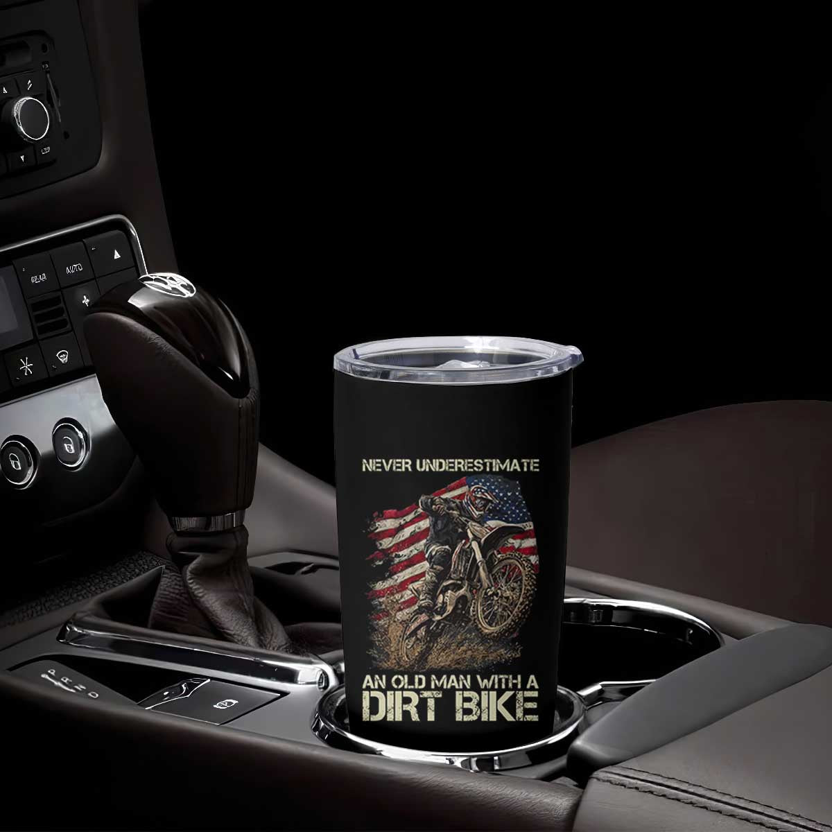 Dirt Bike American Flag Tumbler Cup Never Underestimate An Old Man With A Dirt Bike Motocross TS14 Print Your Wear